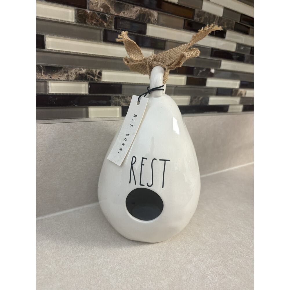 Rae Dunn Birdhouse Teardrop Style Rest Inscribed Ceramic Decoration Brand New
